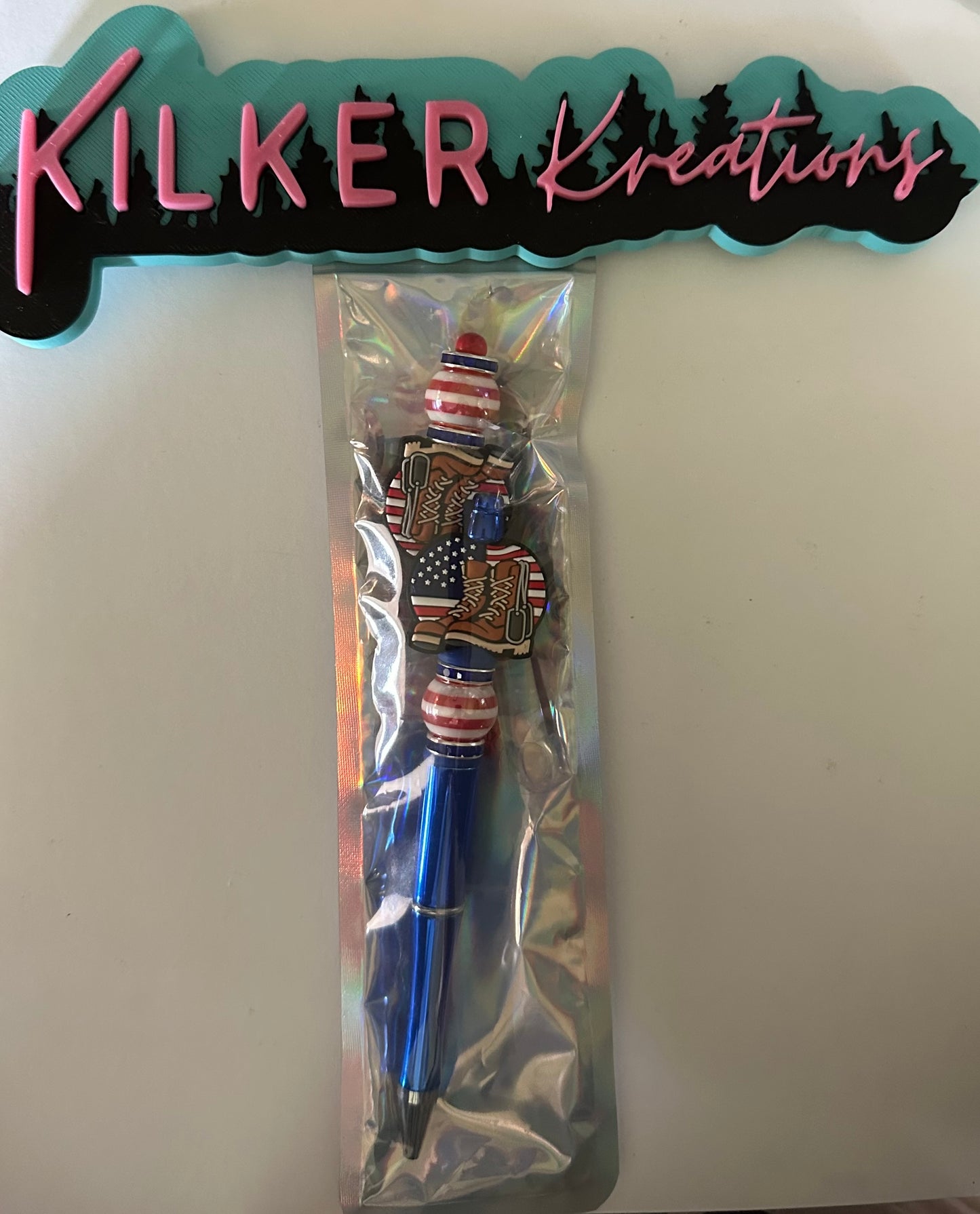 American boots and flag beaded pen and straw charm