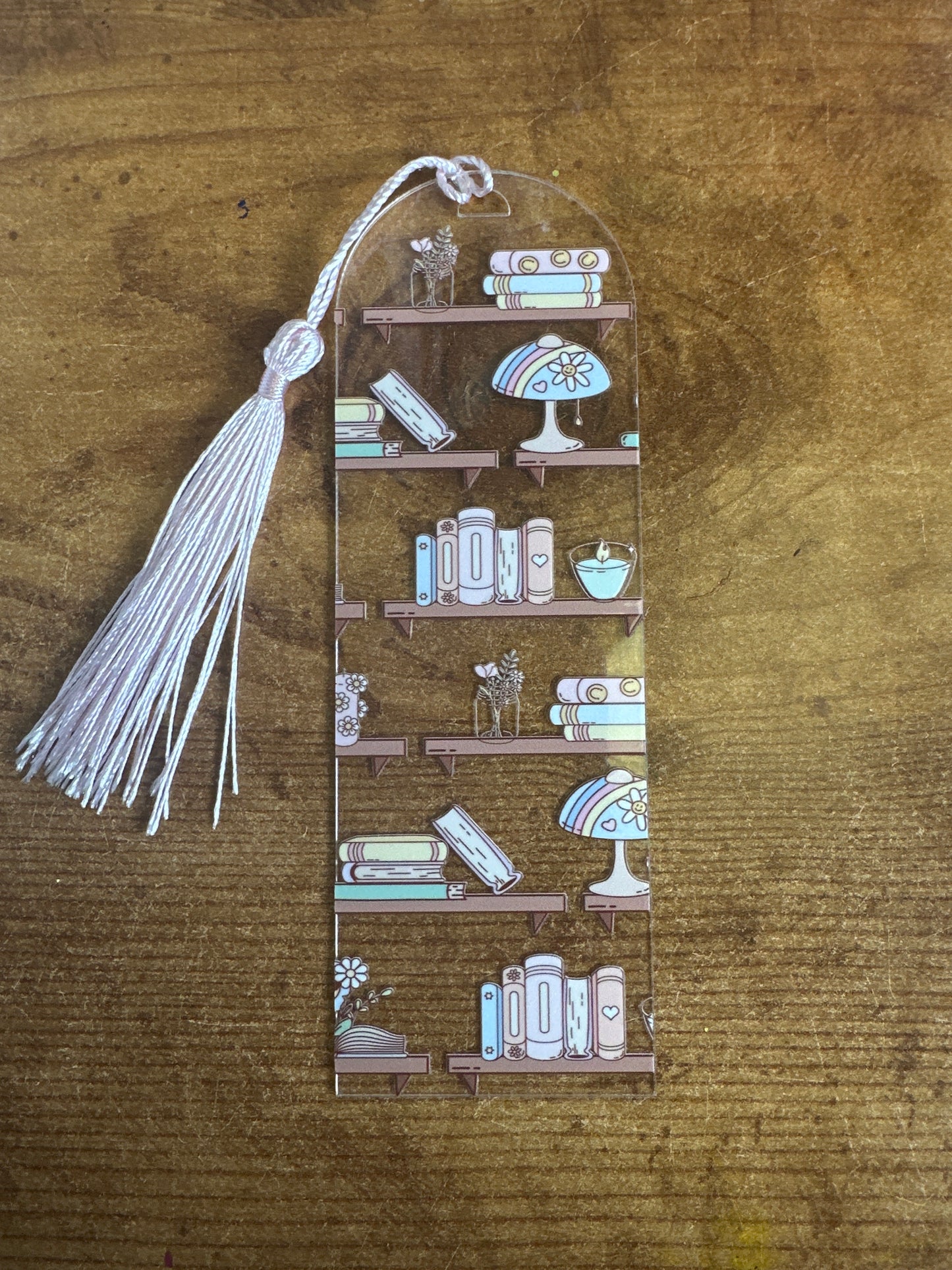 Books on Shelve Bookmark Light Pink Fringe