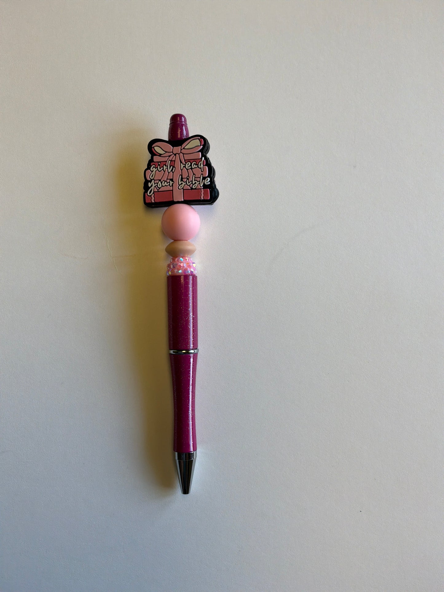 Beaded read your bible on sparkly metallic magenta pen