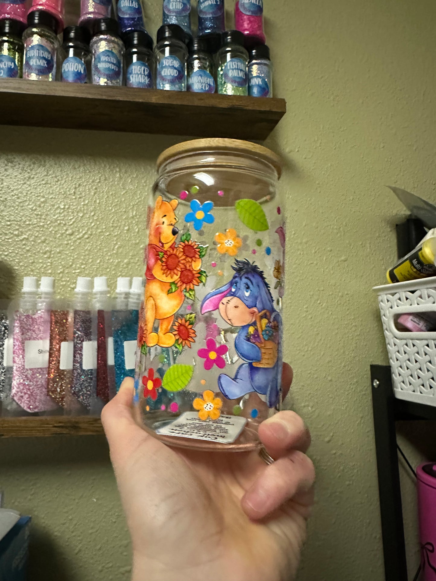 Glass 16 ounce tumbler-Pooh