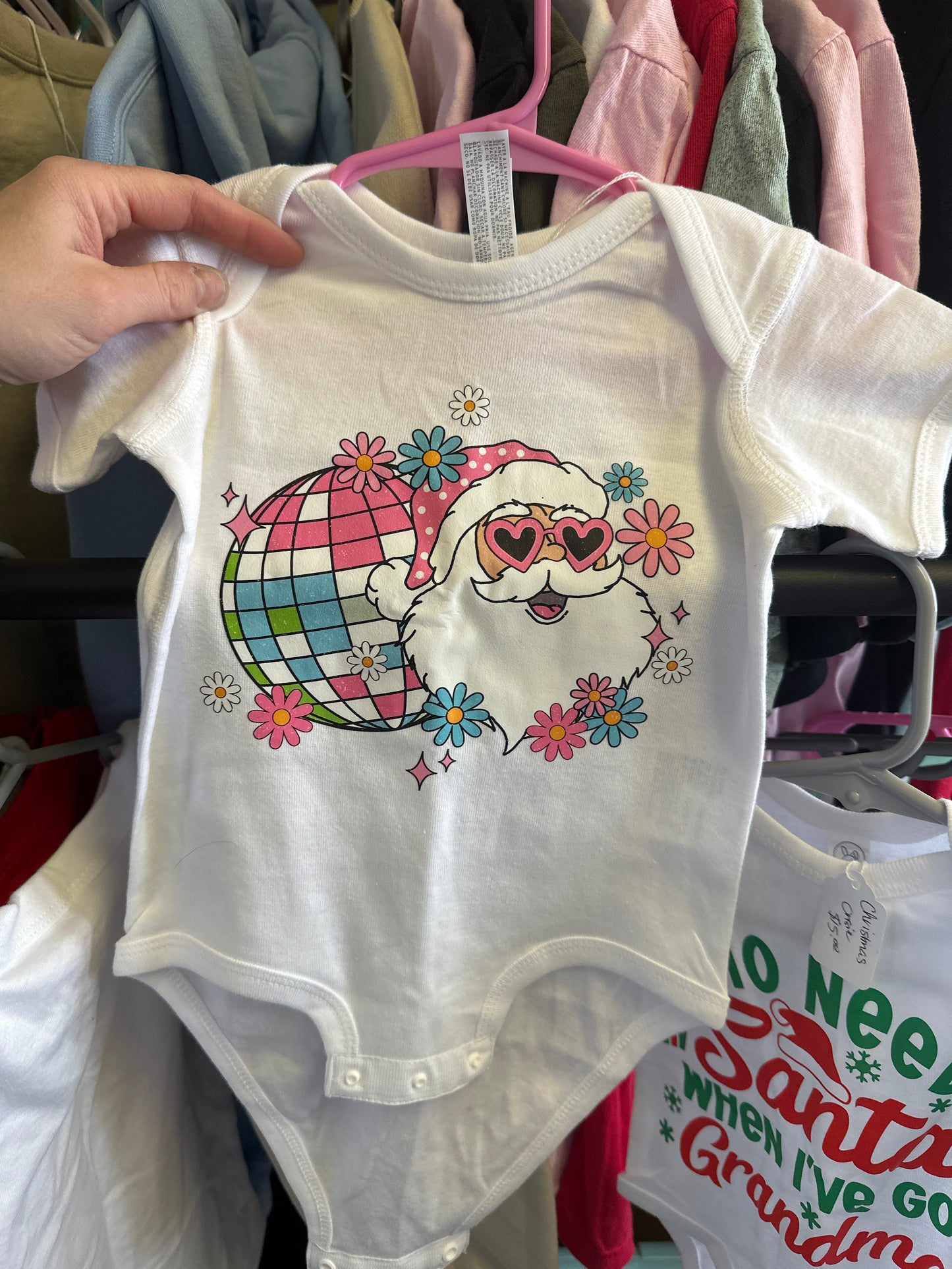 Rabbit Skins Brand Onsie-Disco Santa 12 months White