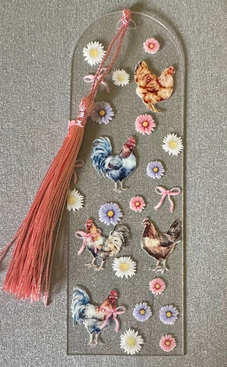 Chicken Bookmark Pink Tassel