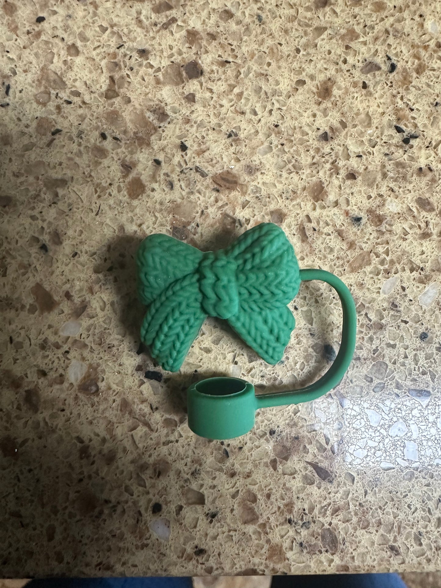Green Crotchet Bow Straw Topper