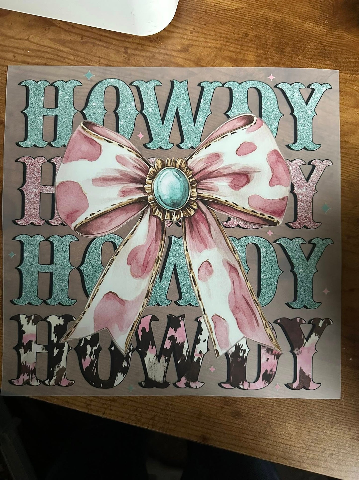 Pink and Blue Sparkly Howdy Bow Transfer