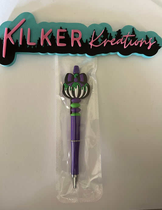 Purple and Green Pumpkin Beaded Pen