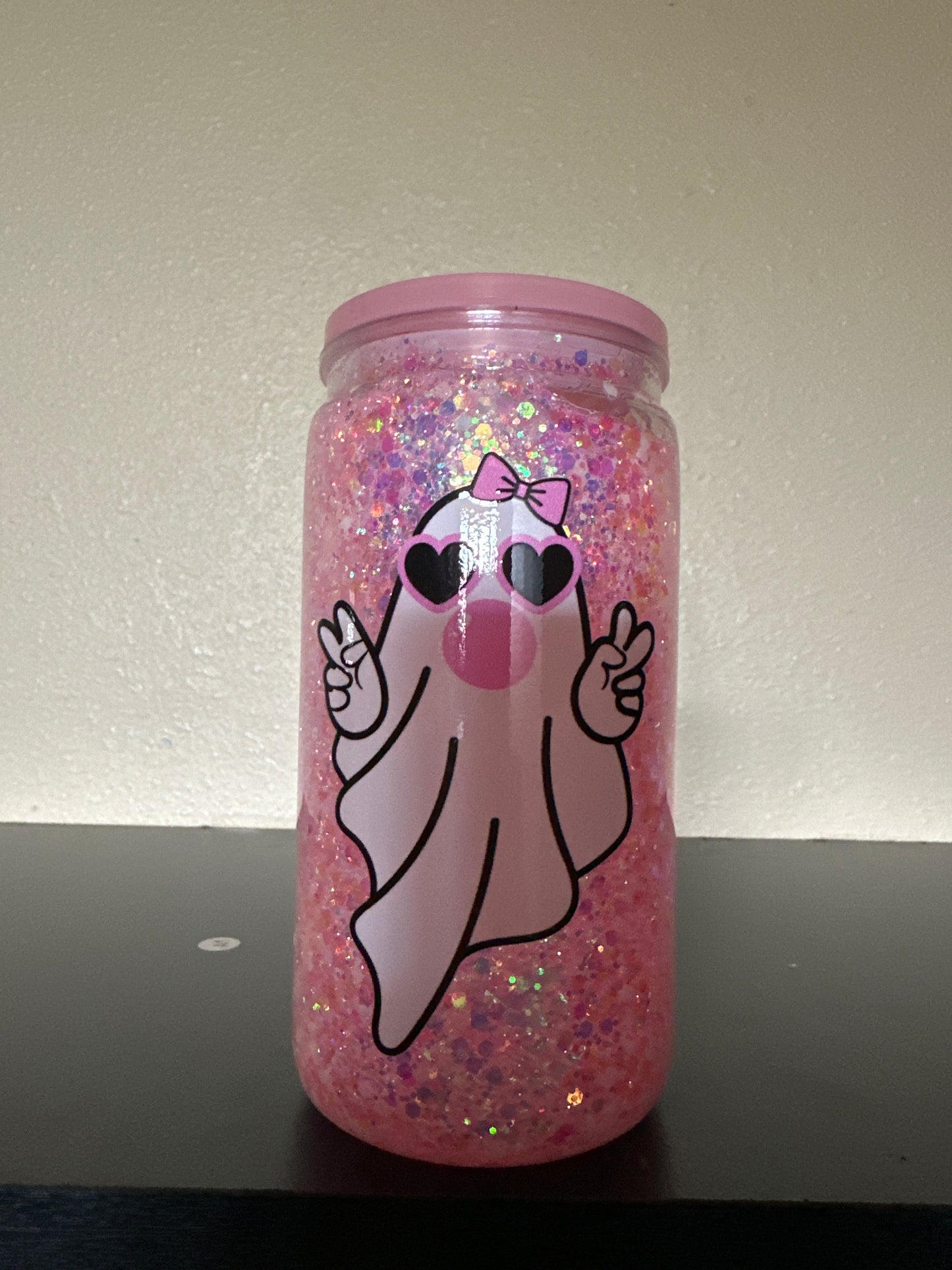 Bubble gum Ghost Pink Suspended Solution 16 ounce Tumbler