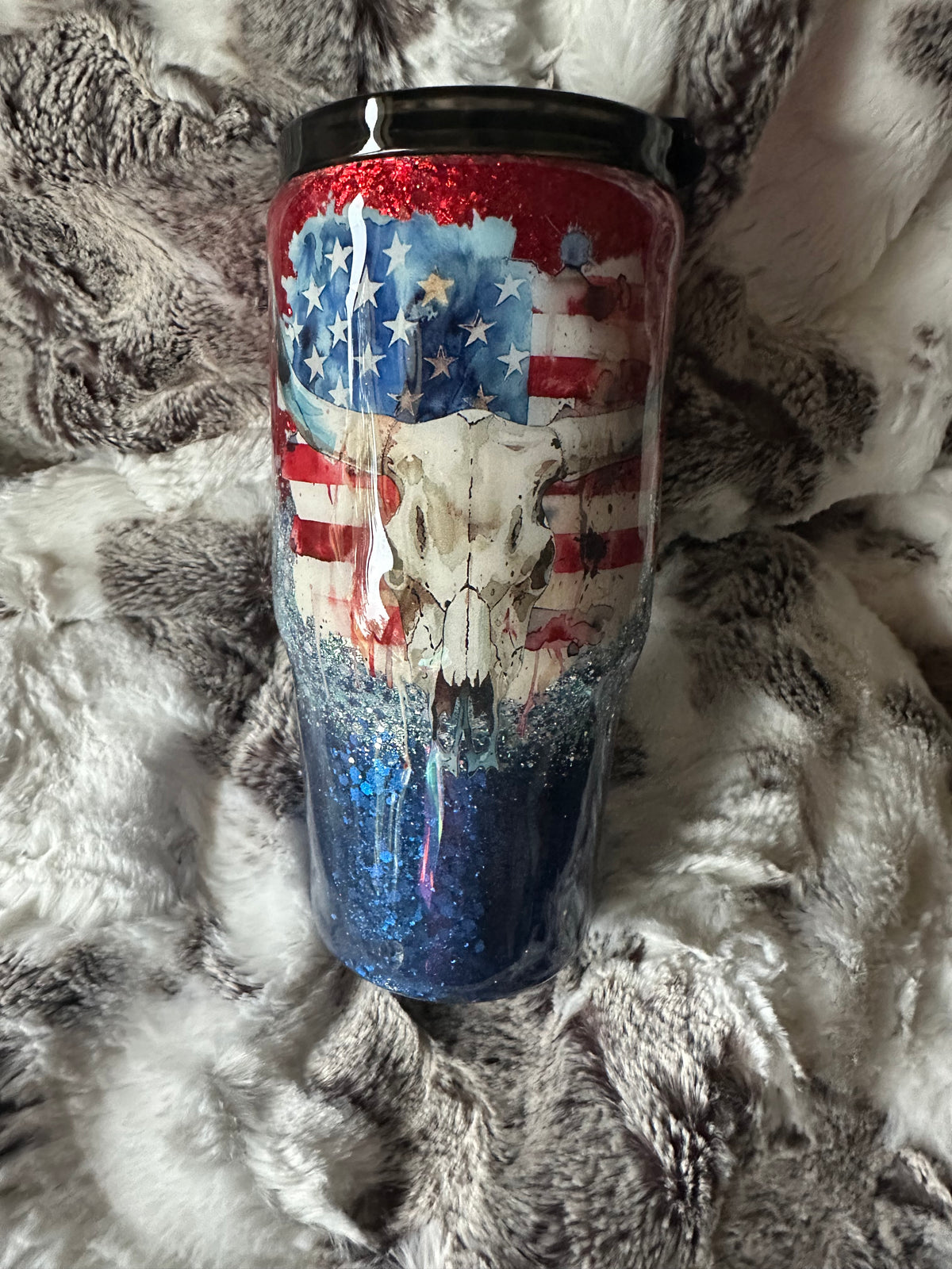 17 ounce little hog handle tumbler- red/white/blue skull
