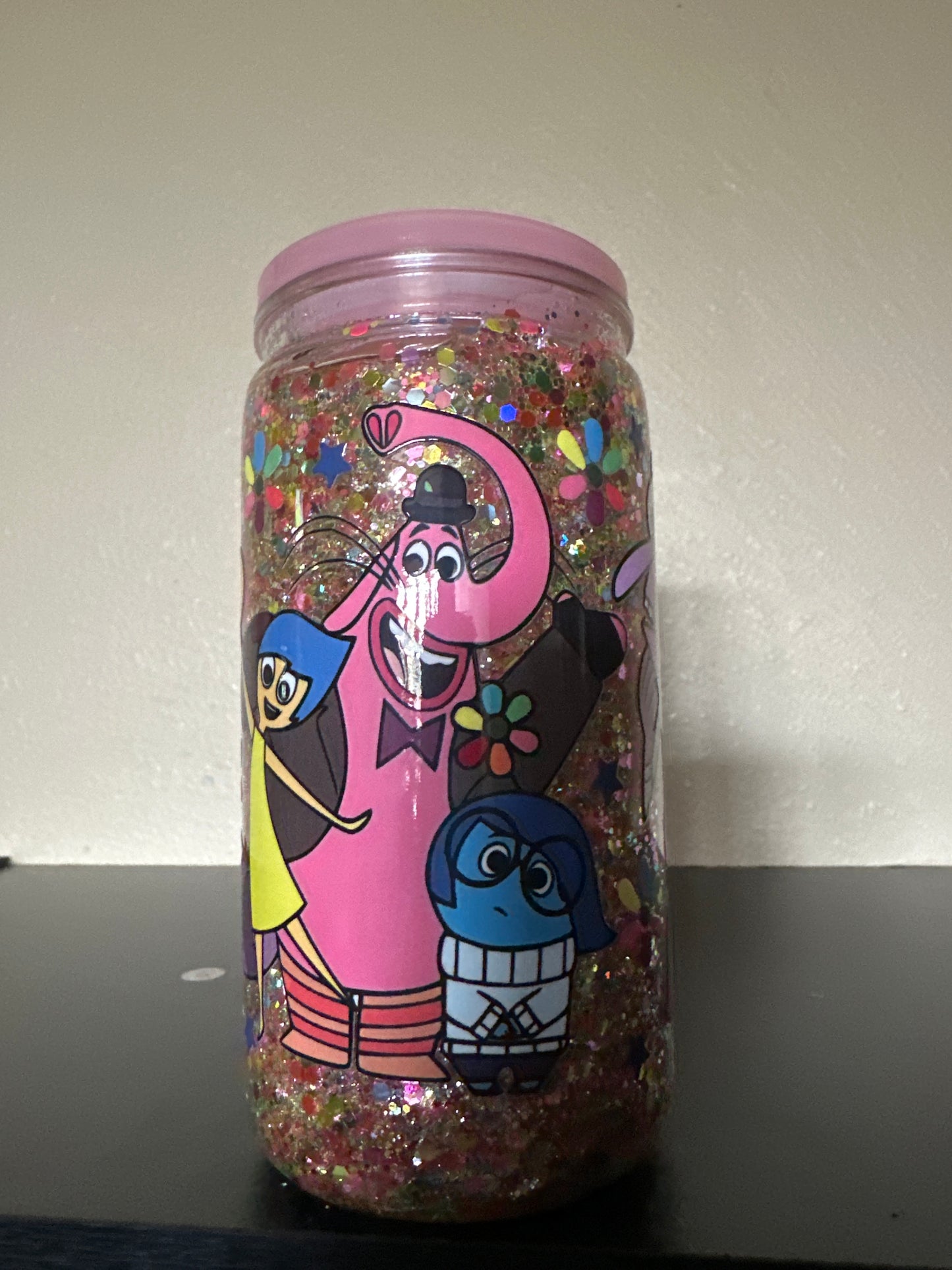 Suspended light pink lid 16 ounce inside out tumbler