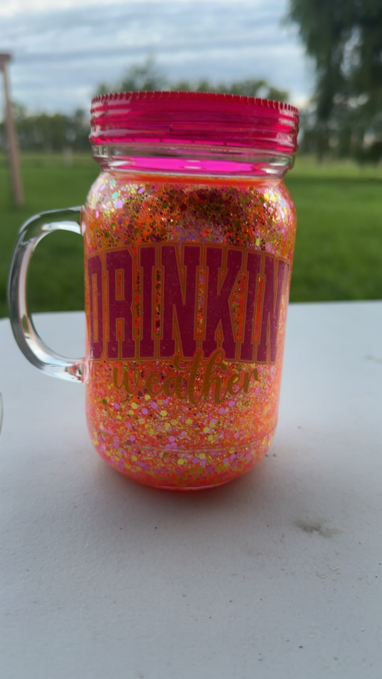Drinkin Weather Acrylic Mug Pink Lid