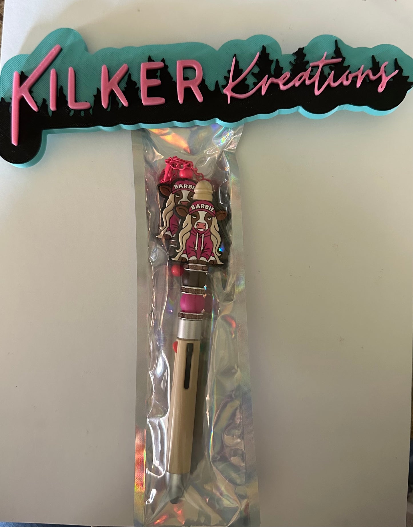 Heifer B Beaded Pen and Straw Charm