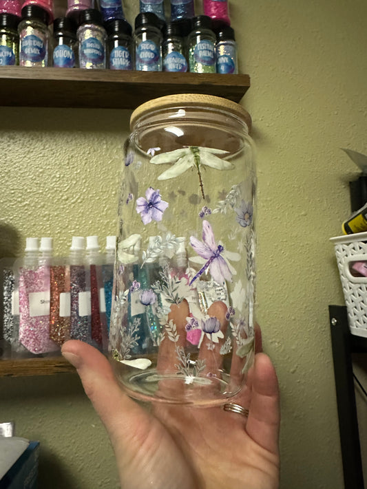 Glass 16 ounce tumbler-Dragonfly