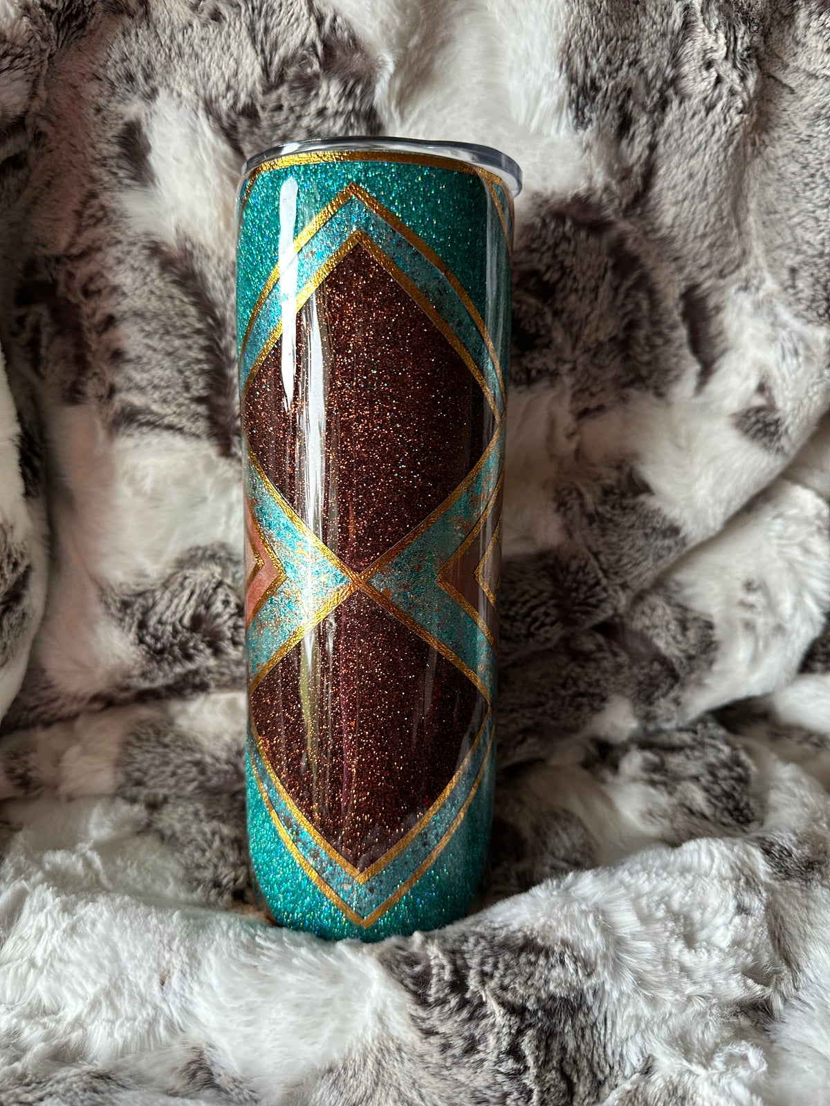 20 ounce brown and teal western tumbler