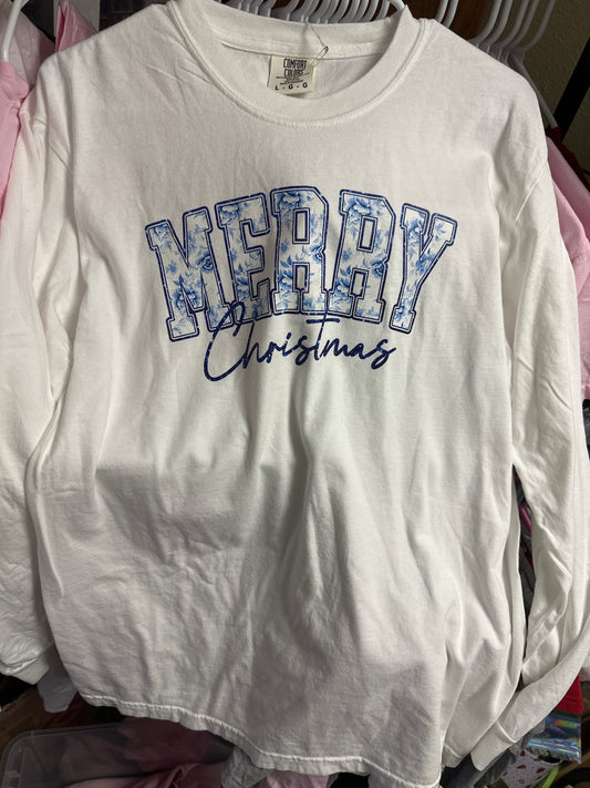 White long sleeve size large merry Christmas comfort colors brand