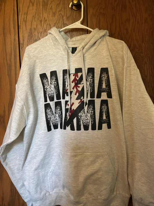 Light grey Gildan soft style sweatshirt- Mama w/baseball lightning bolt size large