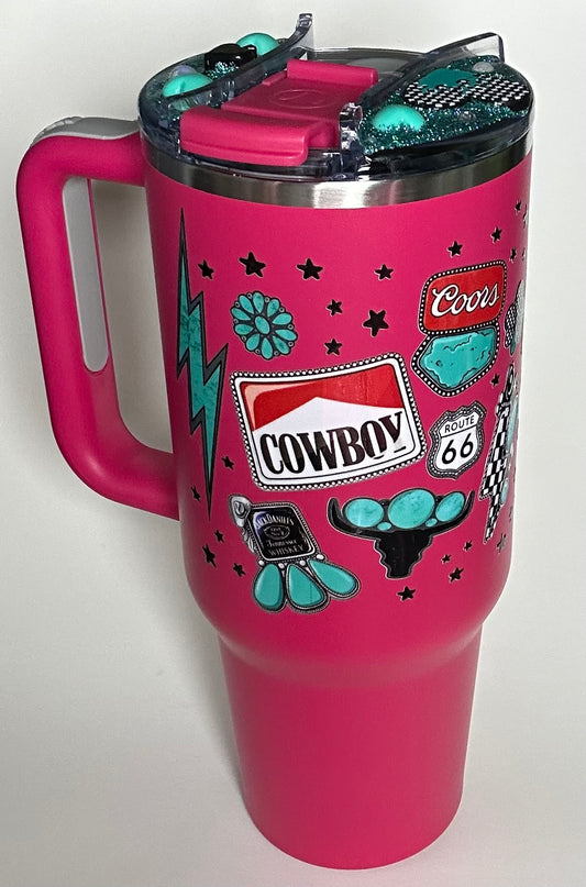 40 ounce Hot Pink Western Tumbler