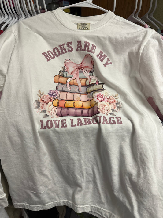 Comfort Colors White Long Sleeve Shirt Size Medium Books are my Love Language