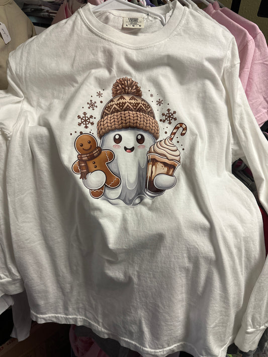 White long sleeve comfort colors white shirt size large winter ghost