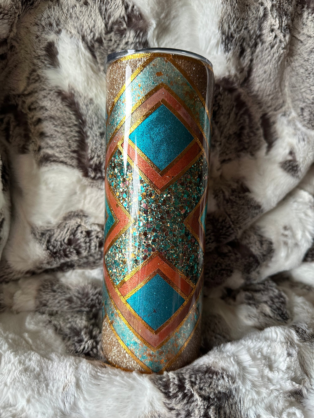 20 ounce brown and teal western tumbler