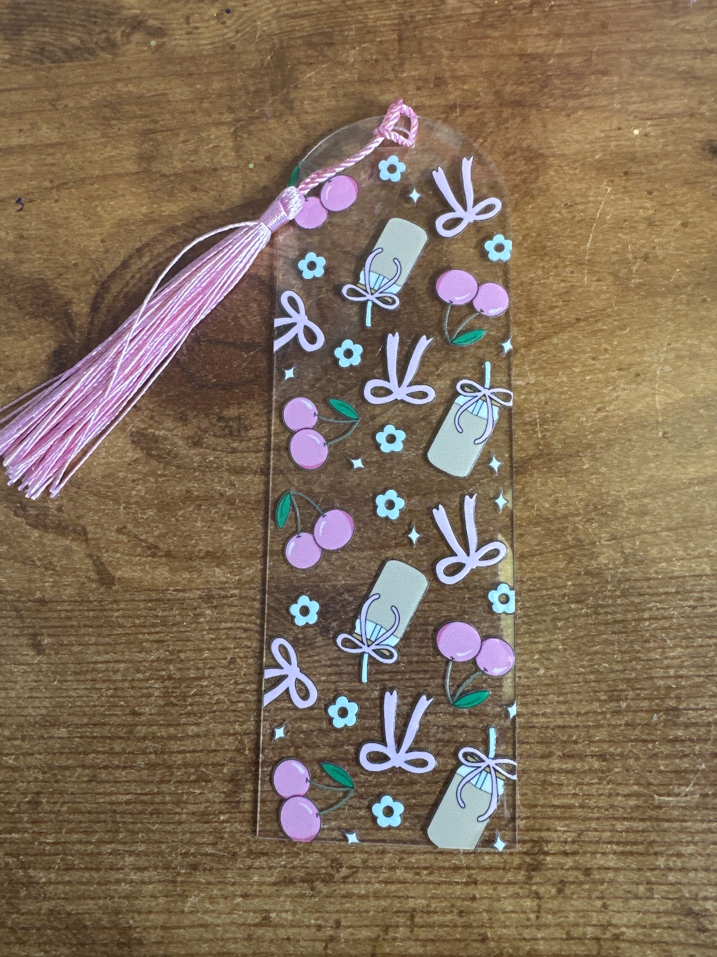 Coffee & Cherries Bookmark Light Pink Fringe