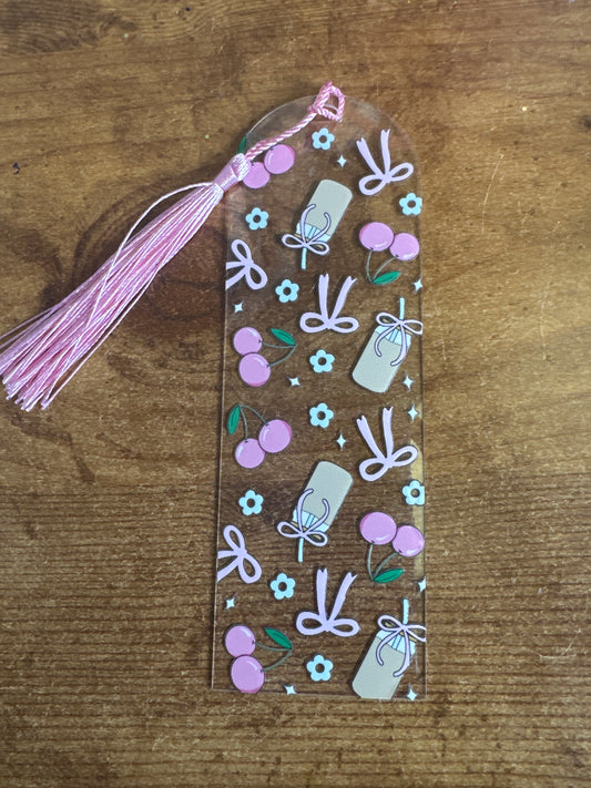 Coffee & Cherries Bookmark Light Pink Fringe