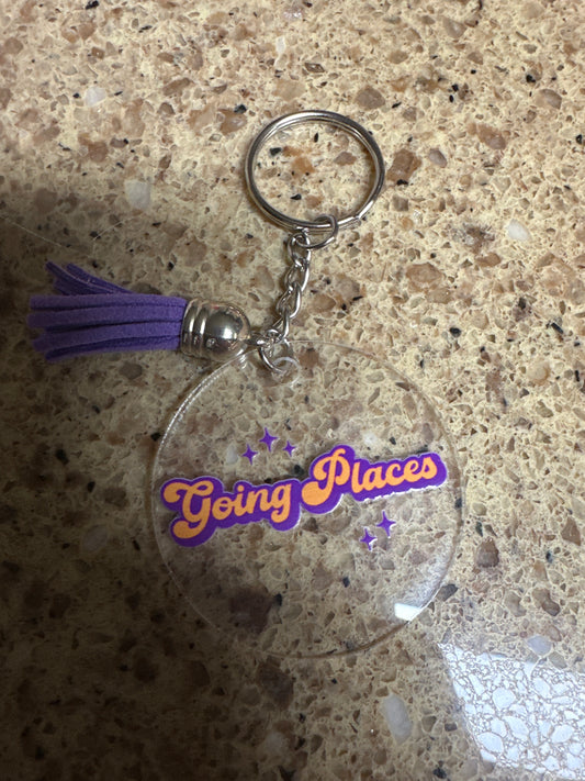 Going Places Round Keychain