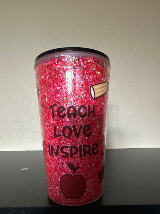 16 ounce tapered teacher tumbler dry glitter