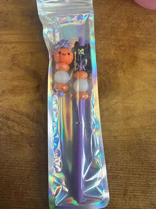 Pumpkin and Witch Pen and Straw Charm Set