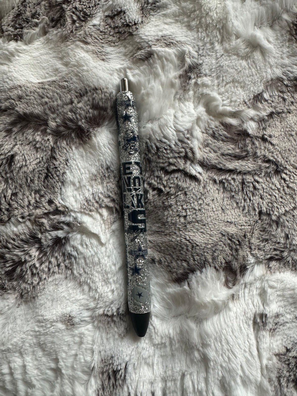 Silver glitter with blue cowboy epoxy pen