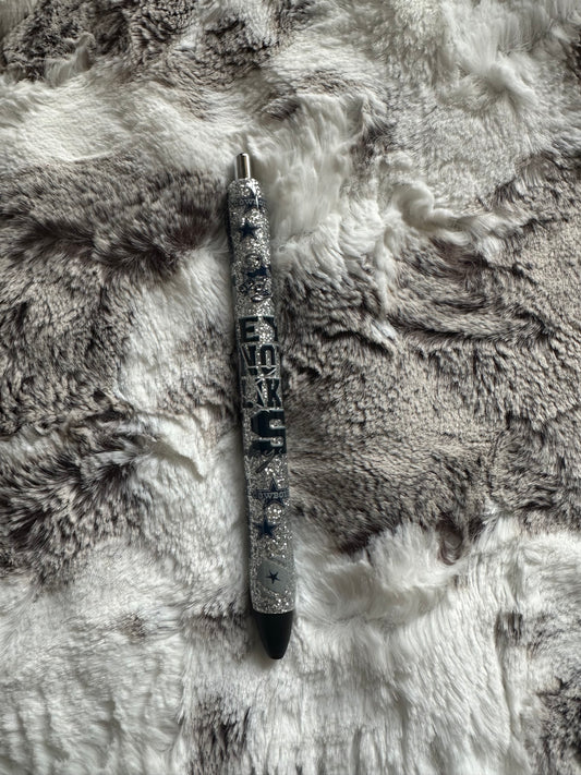 Silver glitter with blue cowboy epoxy pen