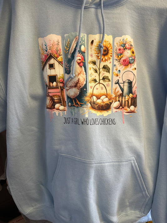 Gildan Light Blue Adult Sweatshirt size L Chicken Lover