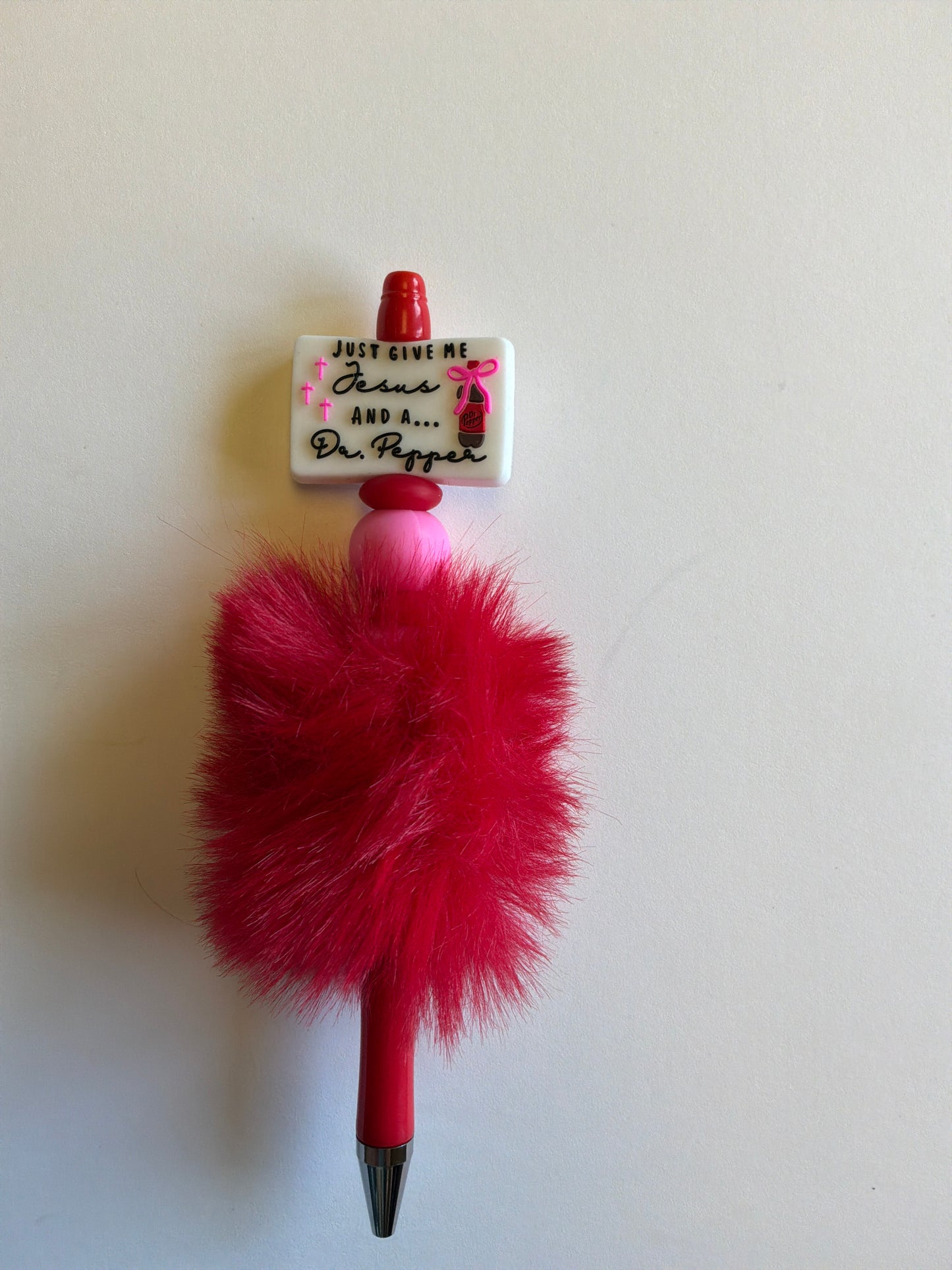 Beaded give me Jesus on red fluffy pen