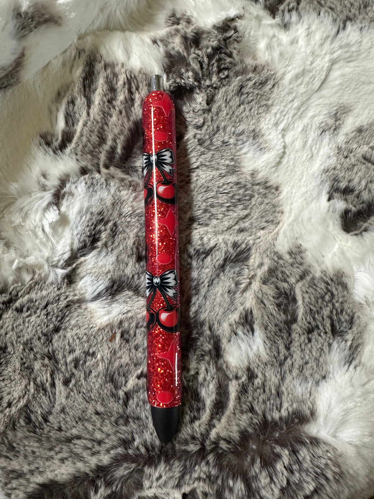 Epoxy Pen- Red Cherries and Checkered Bows