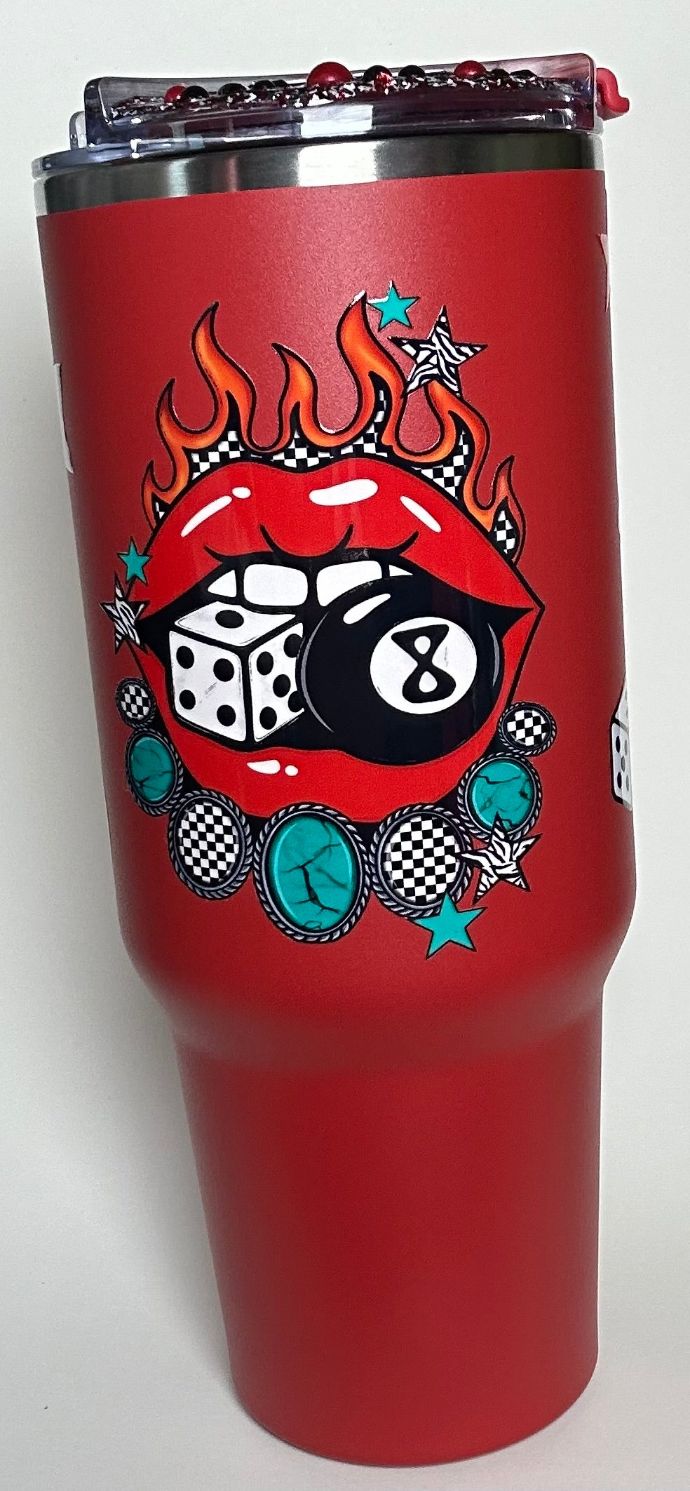 40 ounce Red Tumbler- Flaming Lips and Turquoise