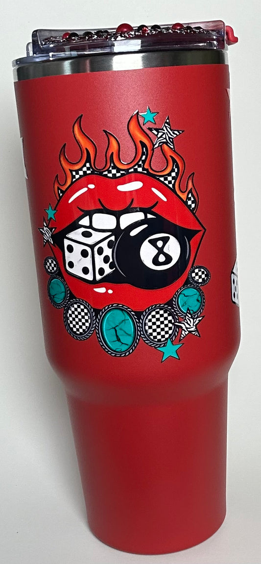 40 ounce Red Tumbler- Flaming Lips and Turquoise