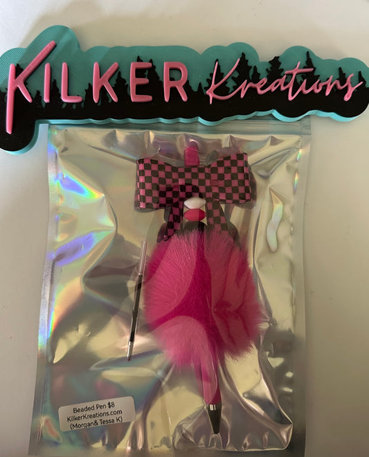 Hot Pink and Black Beaded Bow Pen