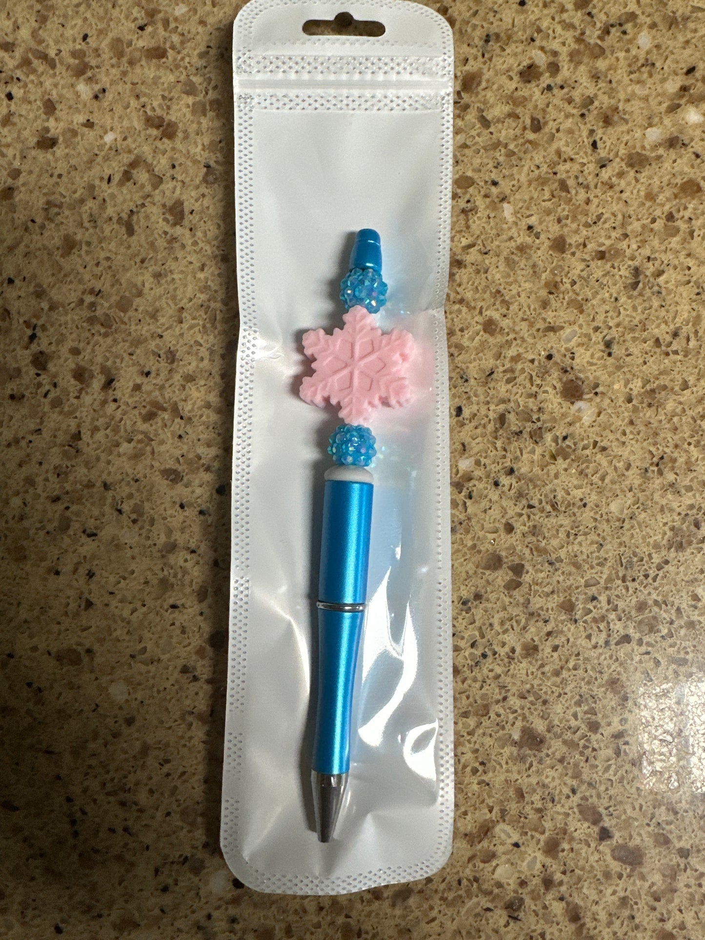 Beaded Pen with Pink Snowflake