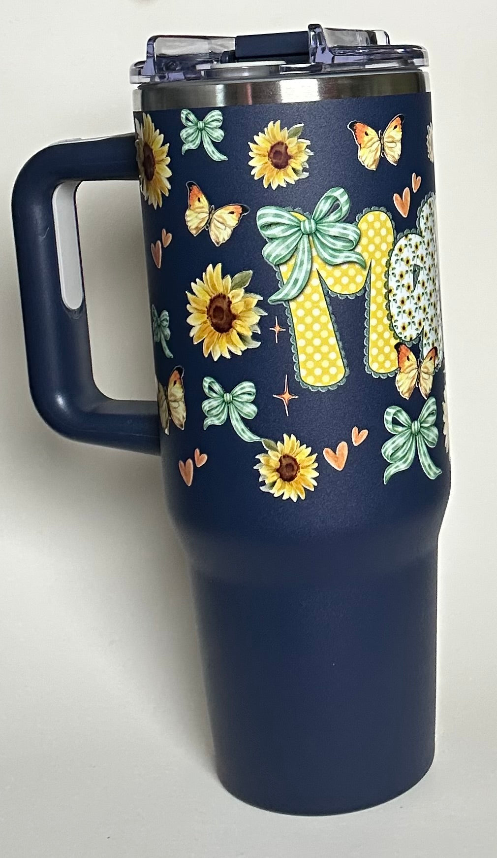 30 ounce Navy Stainless Steel Sunflower Mama Tumbler