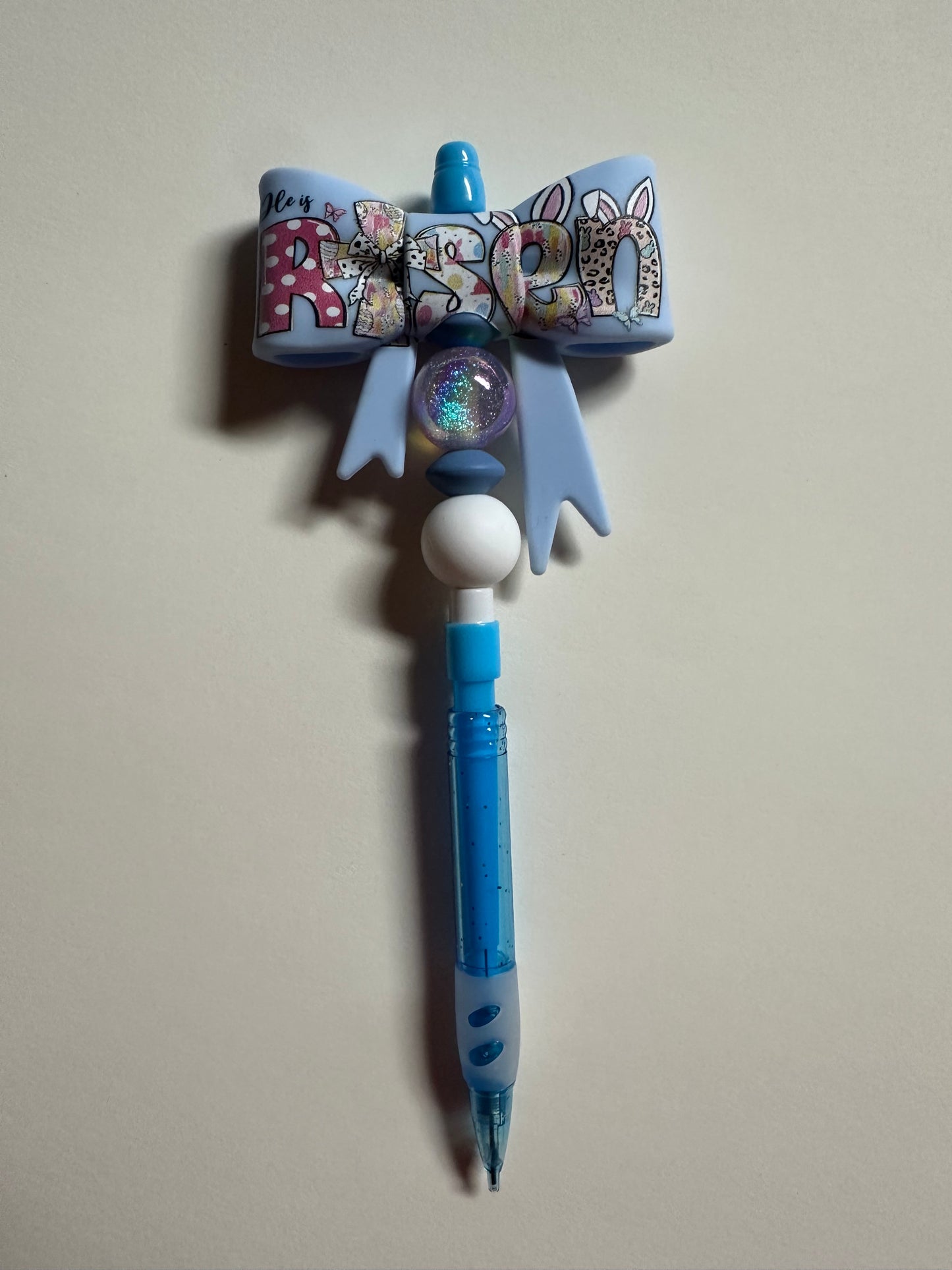 Blue He is Risen Bow Beaded Pencil