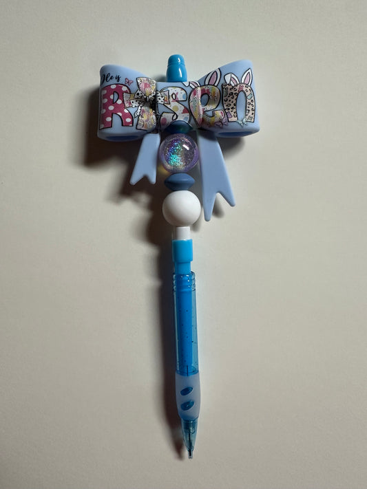 Blue He is Risen Bow Beaded Pencil