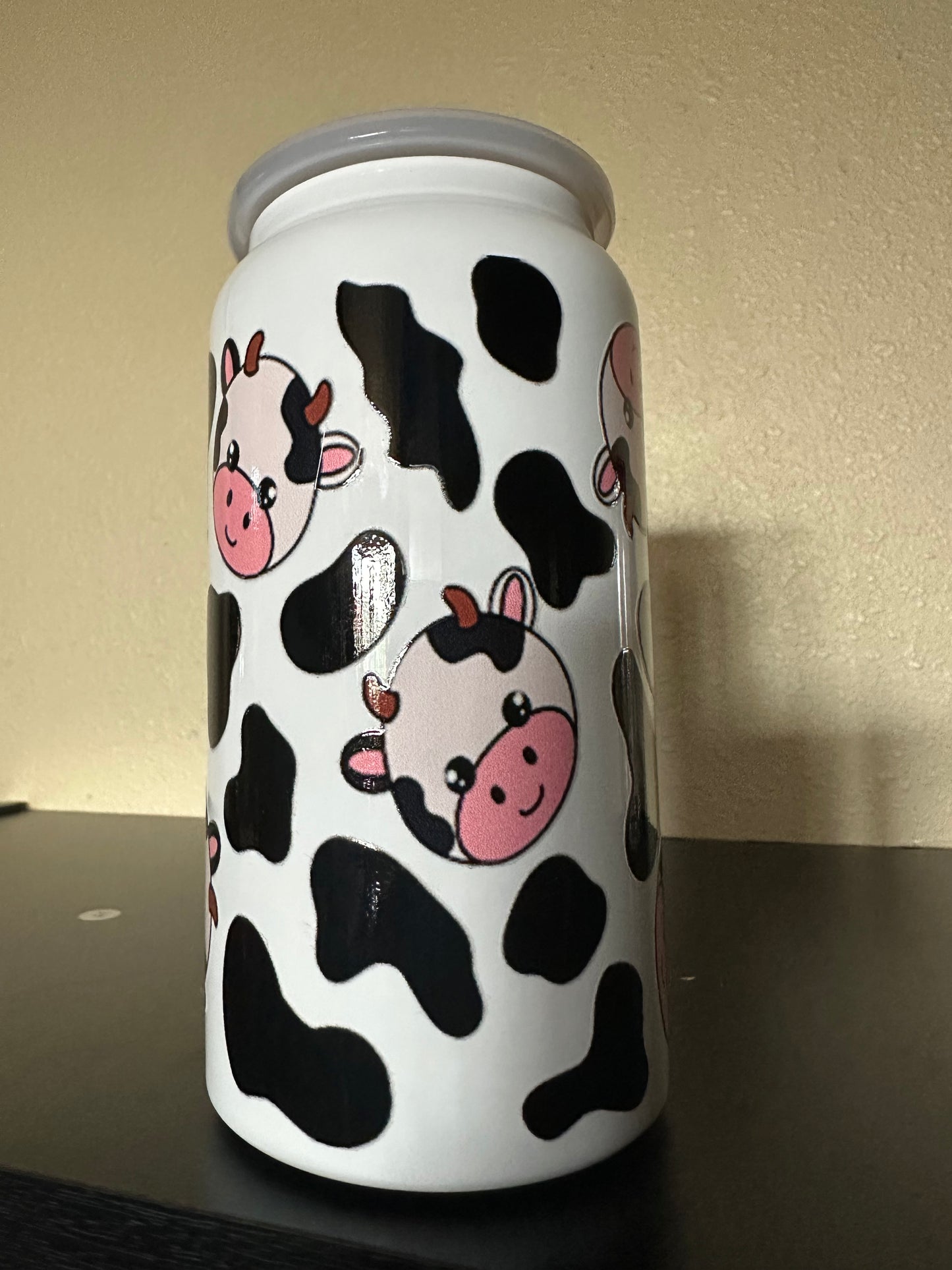 White Stainless Steel Tumbler cow print