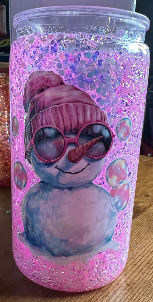 Bubble Gum Snowman 16 ounce Tumbler