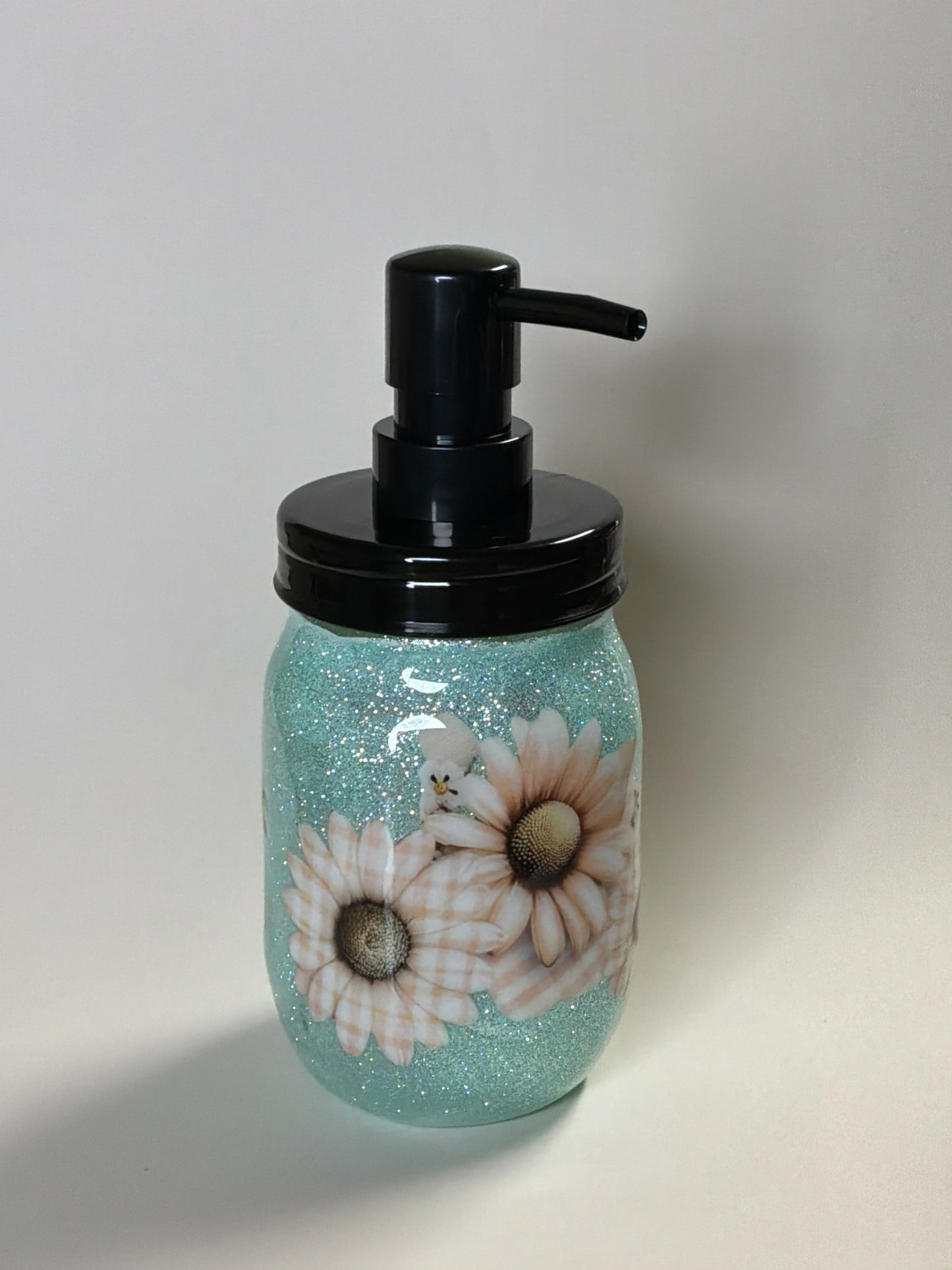 pint size soap jar- baby blue and flowers