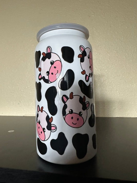 White Stainless Steel Tumbler cow print