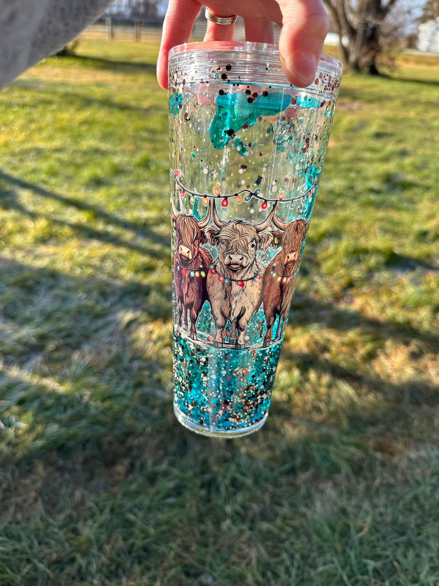 24 ounce Christmas Cow Teal Lava Tumbler