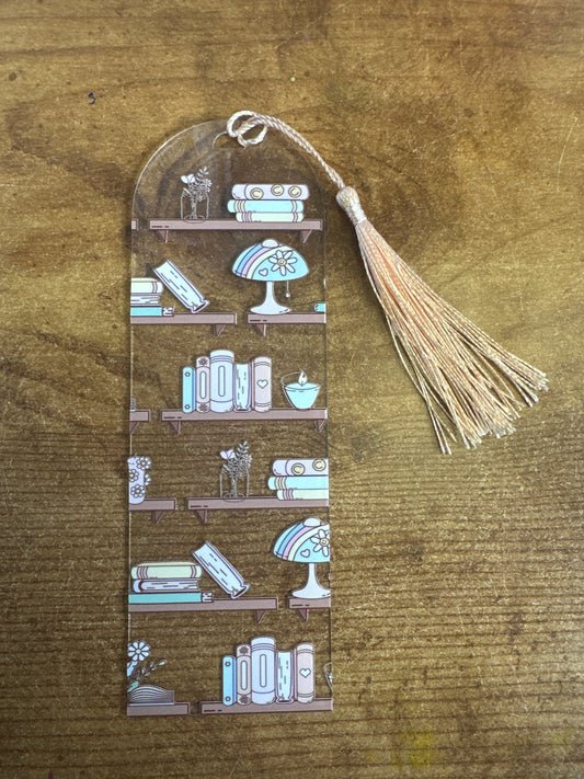Books on Shelve Bookmark Peach Fringe