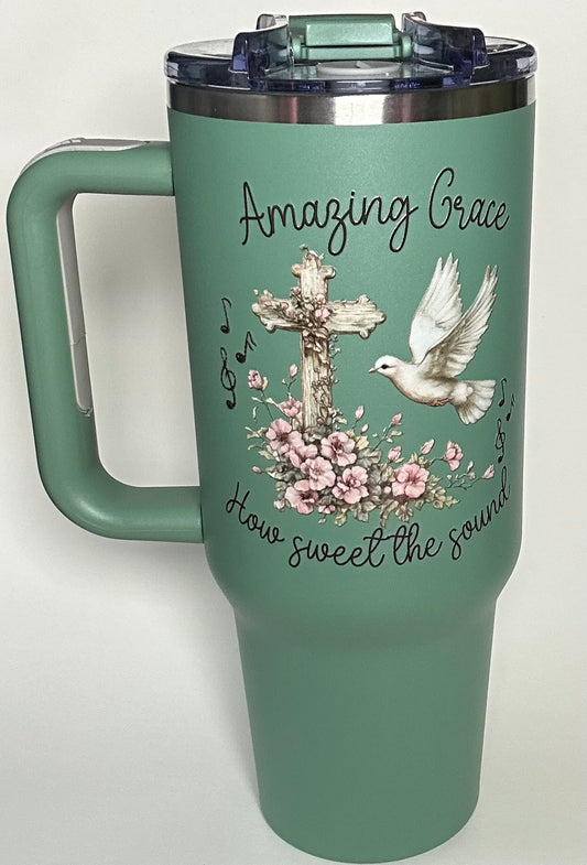 40 ounce Sage Green Amazing Grace Tumbler