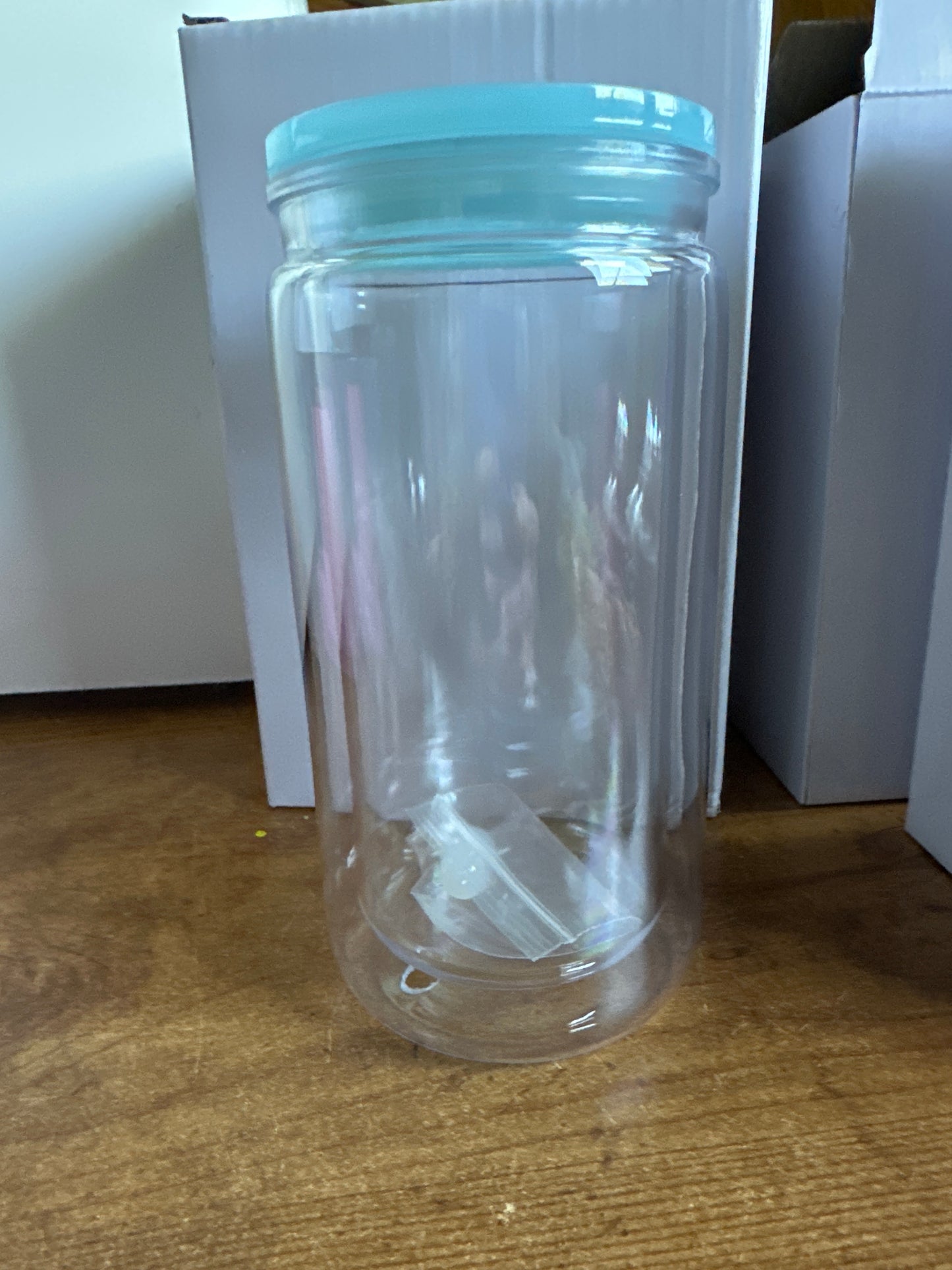 16 ounce acrylic snowglobe tumbler light blue lid