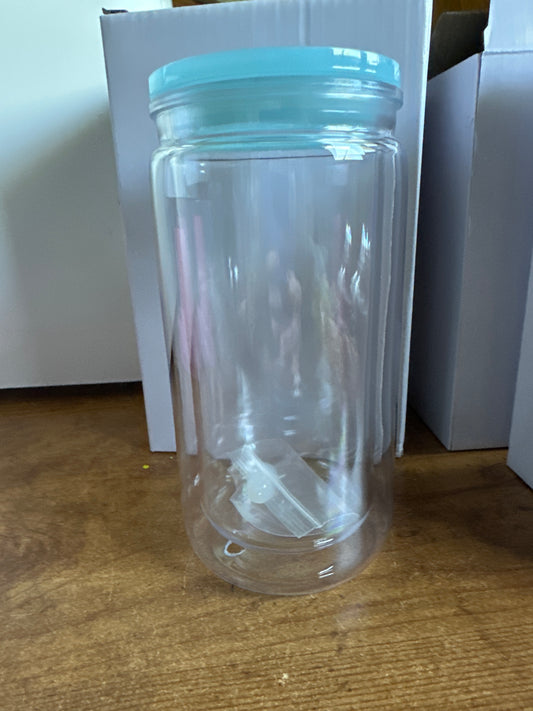 16 ounce acrylic snowglobe tumbler light blue lid