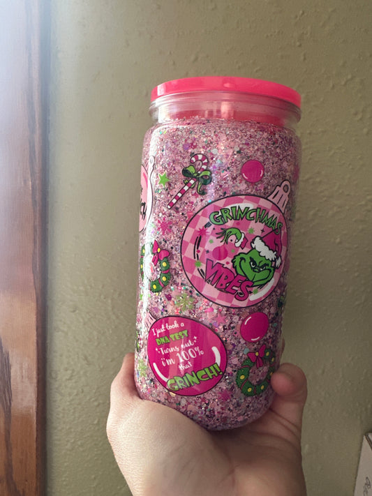 Pink Green Guy Dry Glitter 16 ounce tumbler