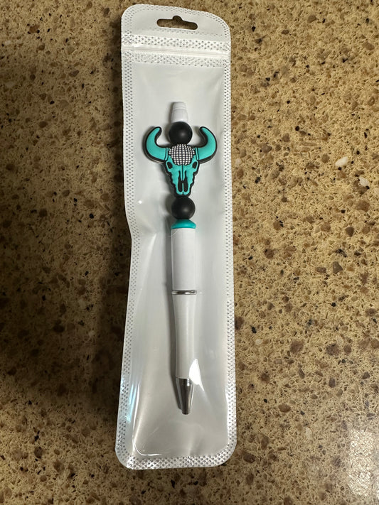 White Beaded Skull Pen